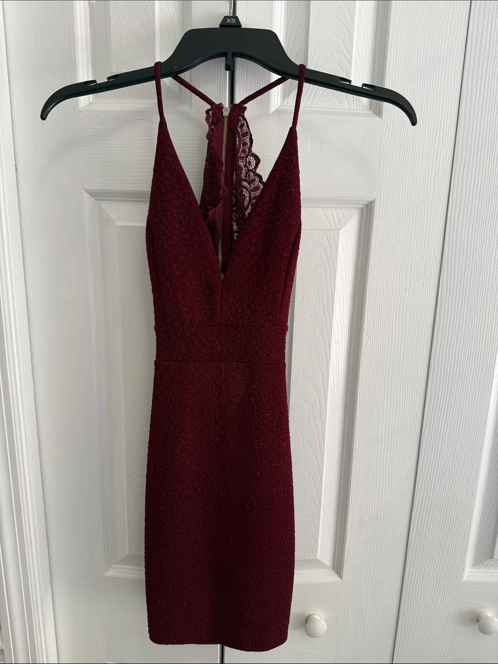Windsor Deep Burgundy Lace-Back Spaghetti Strap Dress